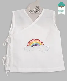 Keebee Organics Organic Cotton Sleeveless Rainbow Embroidered Jhabla Vest - White