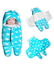 VParents 3 in 1 Soft Hooded Baby Blanket Wrapper Swaddle for New Born Sleeping Bag Bath Towel Bath Robe - Blue