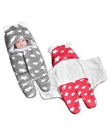 VParents  3 in 1 Soft Hooded Baby Blanket Wrapper For New Born Sleeping Bag Gift Bath Towel Bath Robe Pack Of 2 - Grey & Red