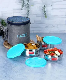 HAZEL Stainless Steel Lunch Box with Lunch Box Bag Air Tight Tiffin Boxes Leak Proof with Cylindrical Lunch Bag with Strap - Set of 3