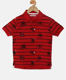 Nins Moda Half Sleeves Authentic American Printed & Pin Striped Polo Tee - Red