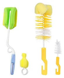 Chinmay Kids Baby Milk Bottle Brush Nipple Straw Cleaner Sponge Flexible Handle & Bristles Brush Cleaner - Green & Yellow