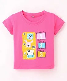 Enfance Core Half Sleeves Cow & Cat Placement Printed Top - Pink