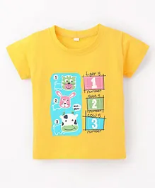 Enfance Core Half Sleeves Cow & Cat Placement Printed Top - Yellow