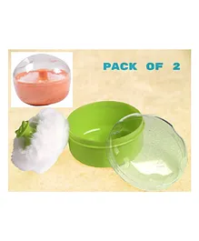 BOXOT IMPEX Portable Powder Puff with Box Holder Container Green & Orange Pack of 2 (Design may vary)