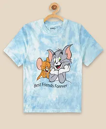 Kidsville Tom & Jerry Featuring Half Sleeves Pastel Crumple Tie & Dye Friends Forever Printed Tee - Blue
