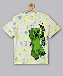 Kidsville Minecraft Featuring Half Sleeves Printed & Random Crumple Tie & Dye Tee - White & Green