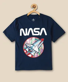 Kidsville NASA Featuring Half Sleeves Spaceship Printed Tee - Blue