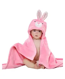 Babyzone Embroided Hooded Super Soft Fabric Baby Blanket Bath Towel - Pink