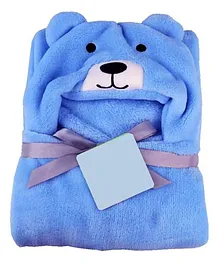 Babyzone Embroided Hooded Super Soft Fabric Baby Blanket Bath Towel - Blue