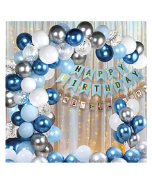 Puchku 1st Birthday Decoration For Boys Large  Happy Birthday Banner With Led Lights Blue Birthday Decoration First Birthday Decorations Boy Silver Confetti Balloons Metallic Balloons - 53 Pieces