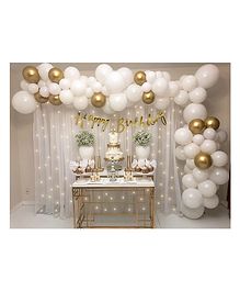 Puchku White Gold Birthday Decoration Items With Tulle White Net Curtain Cloth Backdrop - 69 Pieces