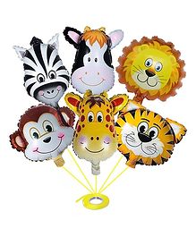 Puchku Jungle Theme Balloons Animal Face Foil Balloon for Jungle Theme Decoration  - Pack of 6