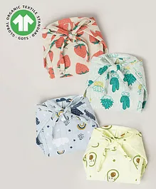 The Boo Boo Club GOTS Certified 100% Organic Cotton Color Muslin Nappy for Babies Prints and Color - Pack of 4