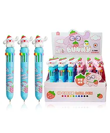 Funblast 10 Colors Ball Pen With Bunny Topper Pack Of 3 - Blue