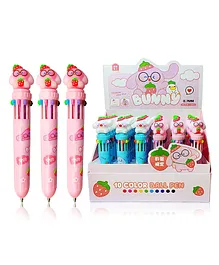 Funblast 10 Colors Ball Pen With Bunny Topper Pack Of 3 - Pink
