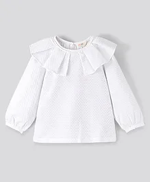 Primo Gino Woven Full Sleeves Top With Collar Detailing Solid Colour - White
