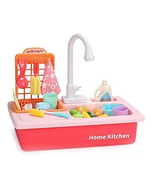 ADKD Kitchen Play Set With Automatic Water Cycle System Kitchen Play Sink Toys- Pink