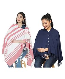 Nene Mother's Multi g Purpose Large Size Nursing Feeding Scarf Wrap Stole Solid Pack of 2 - Red & Navy Blue