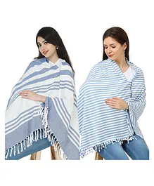 Nene Mother's Multi-Purpose Large Size Nursing Feeding Scarf Wrap Stole Stripes Pack of 2 - Multicolor