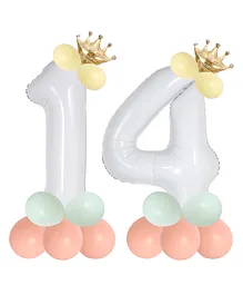Shopperskart Fourteen 14  Theme 32inch Number Toy Foil Balloon With Crown & Balloons Helium Quailty For Birthday Party Decoration-White