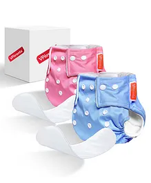 VParents Solid Washable Baby Cloth Diaper Reusable Adjustable Size Waterproof Pocket Cloth Diaper Nappie With Insert Pack of 2 - Pink & Blue