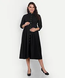 Aaruvi Ruchi Verma Three Fourth  Sleeves Solid Maternity Feeding Shirt Dress - Black
