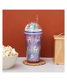 The Procure Store All Over Unicorn Printed Sippers With Bubble Lid  Purple - 500 ml