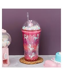 The Procure Store All Over Unicorn Printed Sippers With Bubble Lid  Red - 500 ml