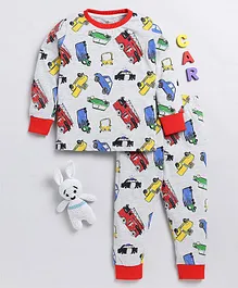 Little Marine Full Sleeves Vehicle Theme Printed Night Suit - Grey