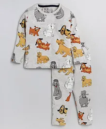 Little Marine Full Sleeves Dog Theme Printed Night Suit - Grey