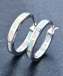 Yellow Chimes Blue Created Opal Inlay Iridescent Hoop Earrings for Women