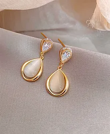 Yellow Chimes Gold Plated Opal Studded Tear Drop Shaped Drop Earrings