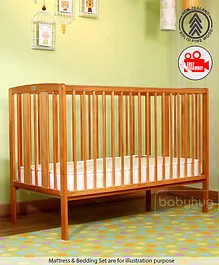 Babyhug Malmo Wooden Cot with 3 Level Height Adjustment & Plug and Play Assembly - Natural