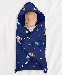 Baby Moo Space Premium Quilted Hood Wrapper - Blue