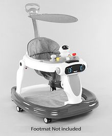 Baby Multifunctional Robotic Shape Adjustable Height Musical Activity Cum Push Walker with Canopy & Parental Push Handle- Grey