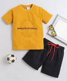 BAATCHEET Half Sleeves Endless Potential Printed Tee With Solid Shorts - Yellow