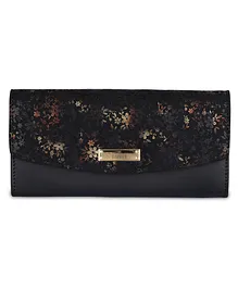 The Clownfish Jacinta Collection  Wallet Clutch with Floral Design On Flap & Multiple Card Slots - Black