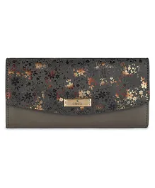 The Clownfish Jacinta Collection  Wallet Clutch with Floral Design On Flap & Multiple Card Slots - Olive Green