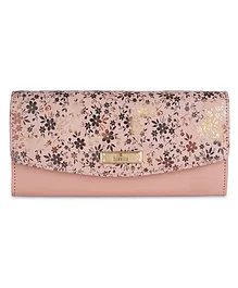 The Clownfish Jacinta Collection  Wallet Clutch with Floral Design On Flap & Multiple Card Slots - Peach