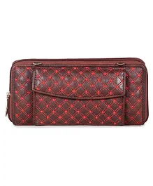 The Clownfish Women's Vegan Leather Emerald Series Wallet with Front Mobile Pocket and Checkered Embroidery - Red
