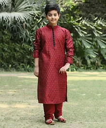 Manyavar Full Sleeves Ethnic Motif Self Design Kurta Pajama Set - Maroon