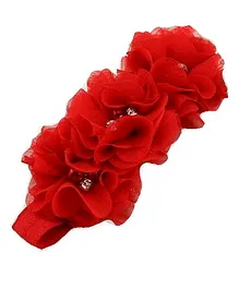 Bellazaara Triple Flower Rhinestone Headband - Red