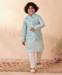 Manyavar Full Sleeves Ethnic Motif Printed Kurta Jacket With Churidar - Green