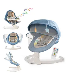 Baybee Automatic Electric Baby Swing Cradle with Adjustable Swing Speed Rocker with Mosquito Net Feeding Tray Safety Belt Removable Toys & Music - Blue