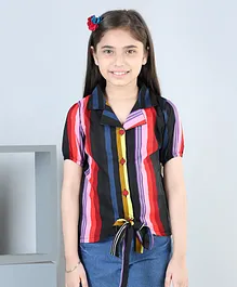 Cutiekins Half Sleeves Striped Front Tie Up Top - Black Red