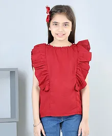 Cutiekins Frilled Sleeves Solid Top - Red