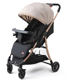 Elite Baby Stroller Pram for Travel Foldable Compact with Reversible Handle Adjustable Backrest & Canopy - Brown & Black