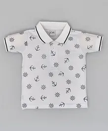 Kiwi 100% Cotton Sea Life Theme Half Sleeves All Over Sea Anchor Printed Polo Tee - White
