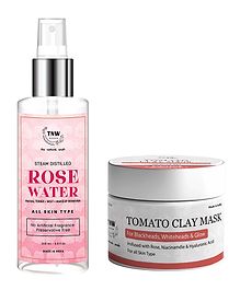 TNW The Natural Wash Combo of 2 Tomato Clay Mask 50g Steam Distilled Pure Rose Water 200ml